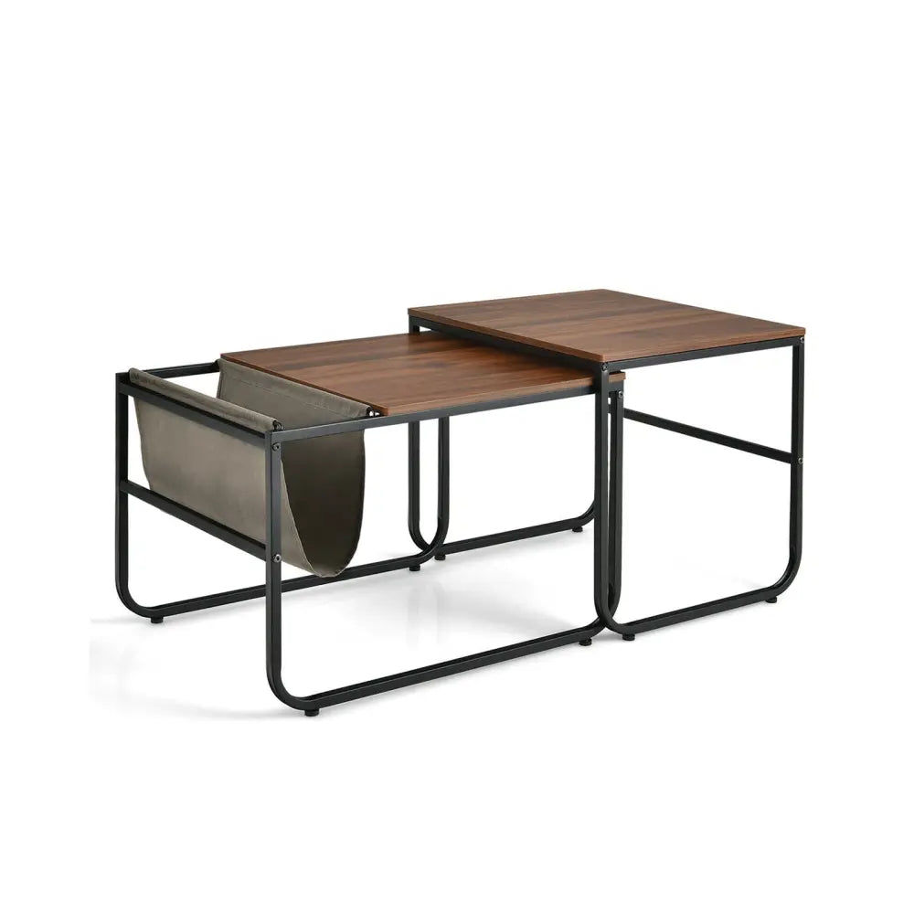 Set of 2 Nesting Coffee Tables with Side Pocket for Living Room Bedroom-Rustic Brown - Rustic Brown - Coffee Tables