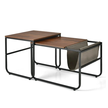 Set of 2 Nesting Coffee Tables with Side Pocket for Living Room Bedroom-Rustic Brown - Rustic Brown - Coffee Tables