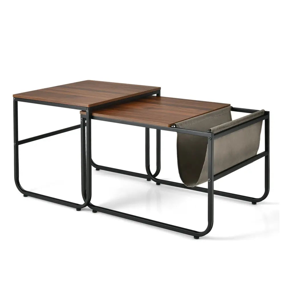 Set of 2 Nesting Coffee Tables with Side Pocket for Living Room Bedroom-Rustic Brown - Rustic Brown - Coffee Tables