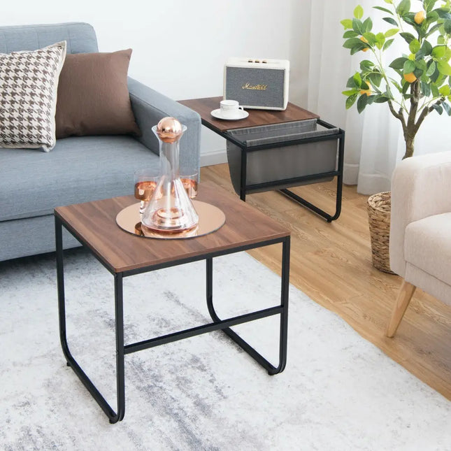 Set of 2 Nesting Coffee Tables with Side Pocket for Living Room Bedroom-Rustic Brown - Rustic Brown - Coffee Tables