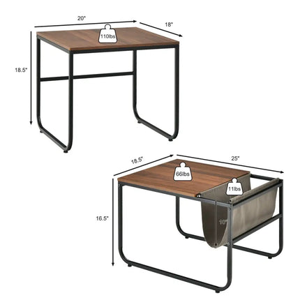 Set of 2 Nesting Coffee Tables with Side Pocket for Living Room Bedroom-Rustic Brown - Rustic Brown - Coffee Tables