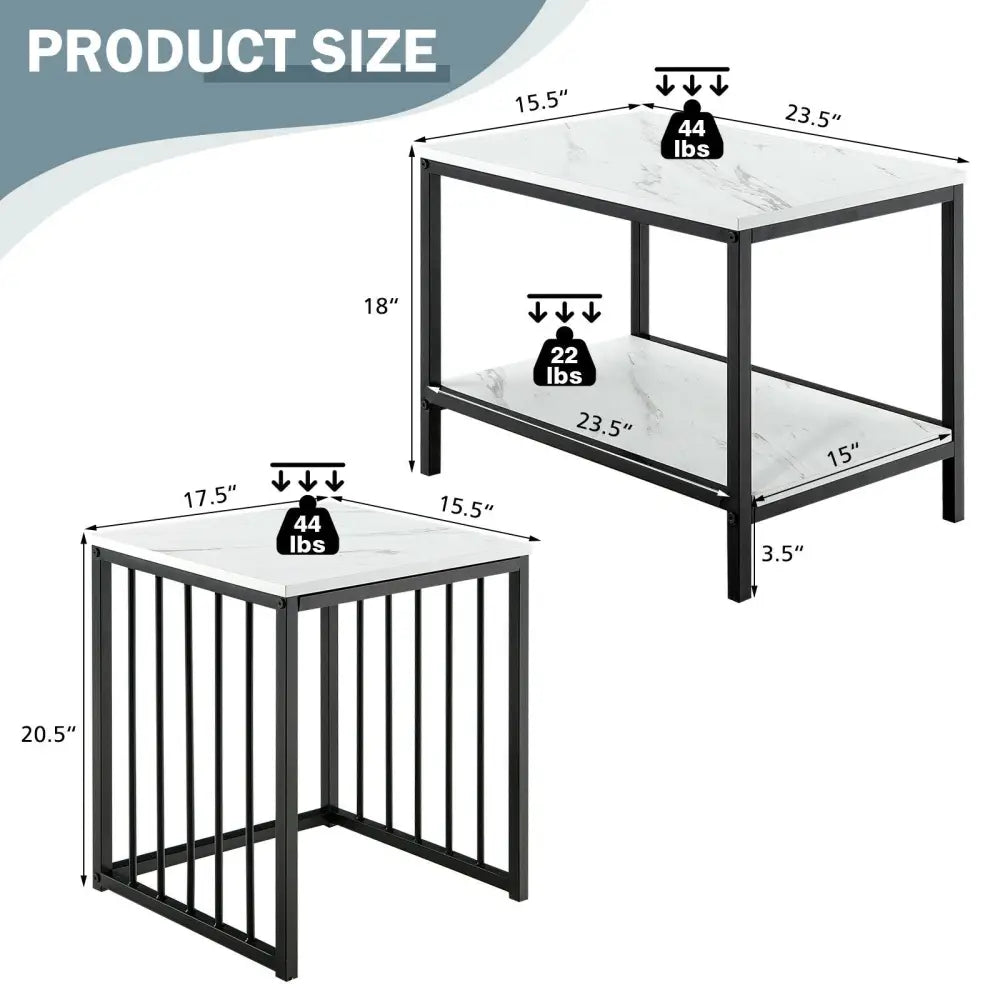 Set of 2 Nesting End Tables with Storage Shelf-White - White - Coffee Tables