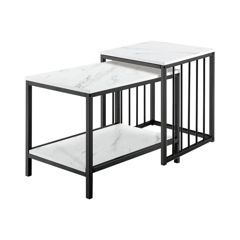 Set of 2 Nesting End Tables with Storage Shelf-White - White - Coffee Tables