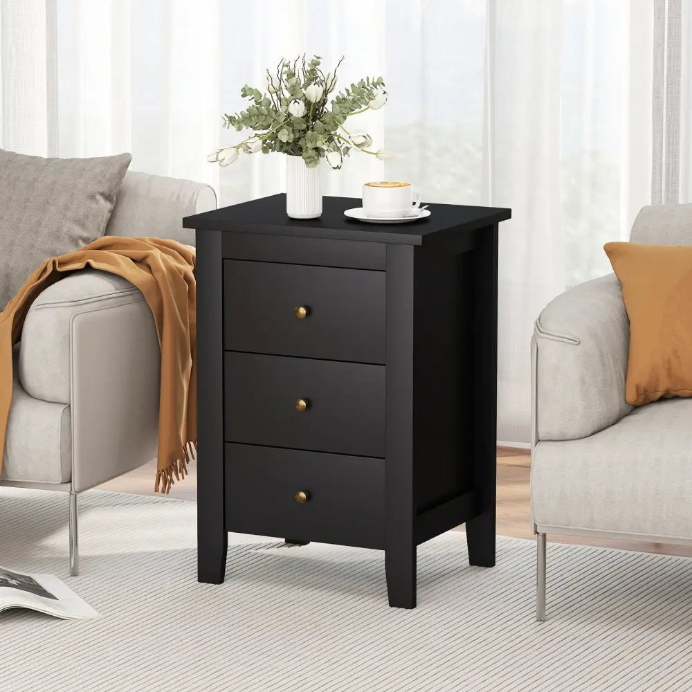 Set of 2 Nightstand End Beside Table Drawers-Black Costway