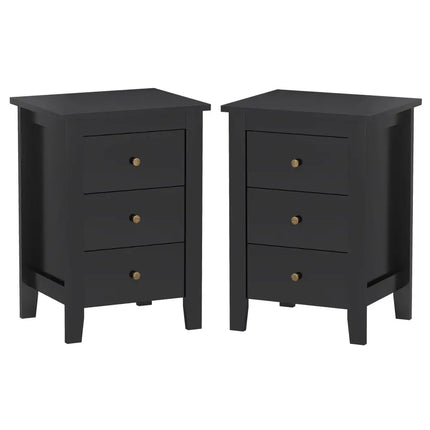 Set of 2 Nightstand End Beside Table Drawers-Black Costway