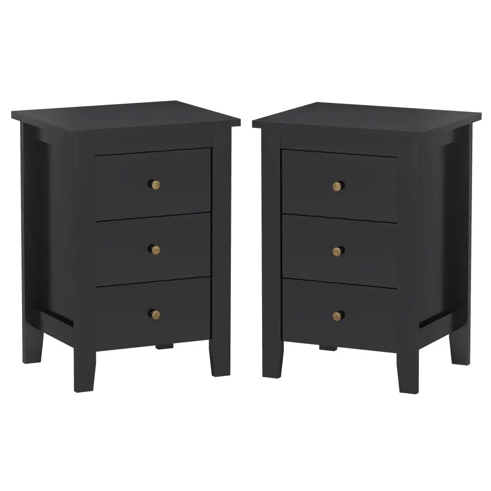 Set of 2 Nightstand End Beside Table Drawers-Black Costway