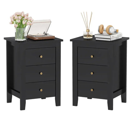 Set of 2 Nightstand End Beside Table Drawers-Black Costway