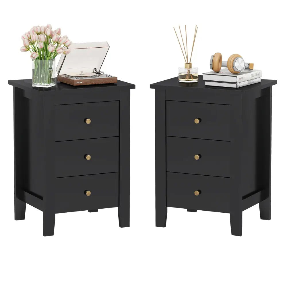 Set of 2 Nightstand End Beside Table Drawers-Black Costway