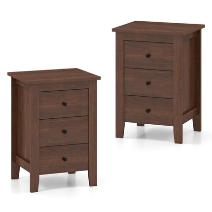 Set of 2 Nightstand End Beside Table Drawers-Walnut - Walnut - Bedroom