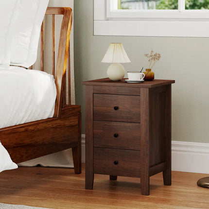 Set of 2 Nightstand End Beside Table Drawers-Walnut - Walnut - Bedroom