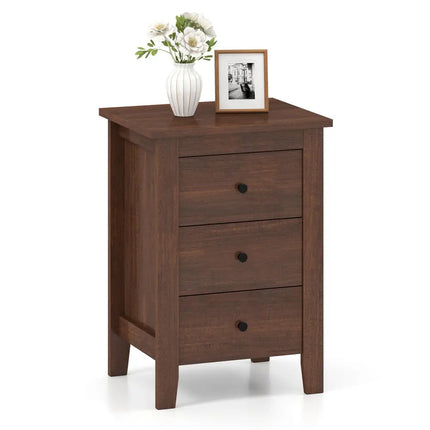 Set of 2 Nightstand End Beside Table Drawers-Walnut - Walnut - Bedroom