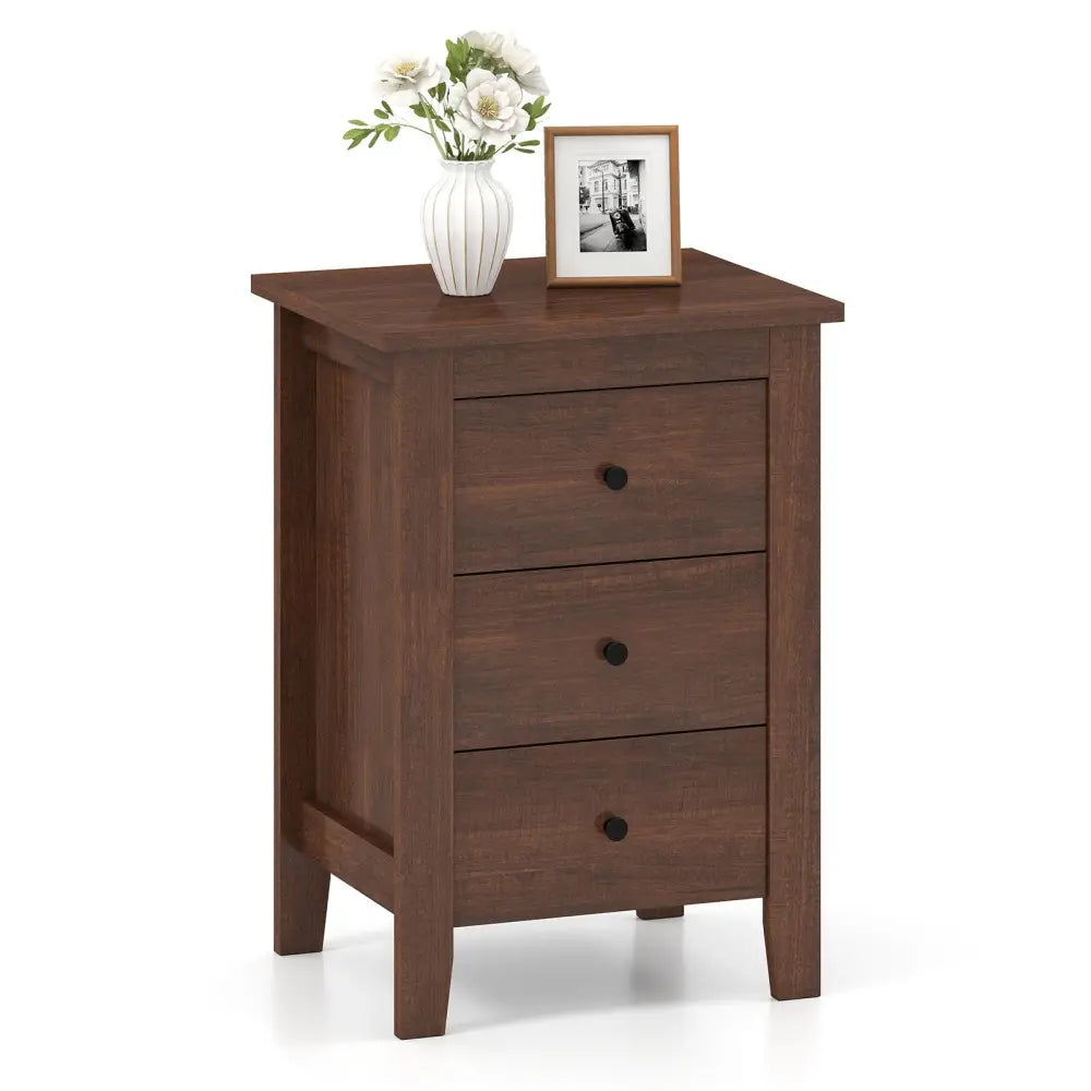 Set of 2 Nightstand End Beside Table Drawers-Walnut - Walnut - Bedroom