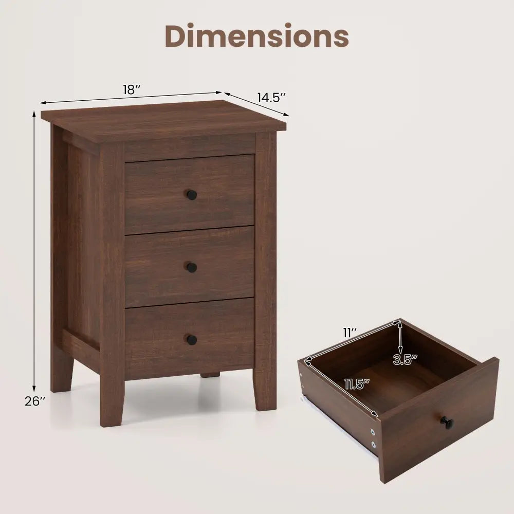 Set of 2 Nightstand End Beside Table Drawers-Walnut - Walnut - Bedroom