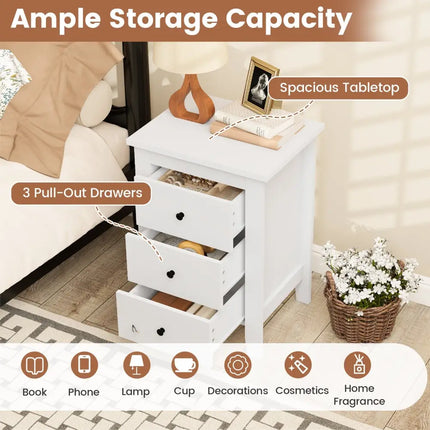 Set of 2 Nightstand End Beside Table Drawers-White Costway