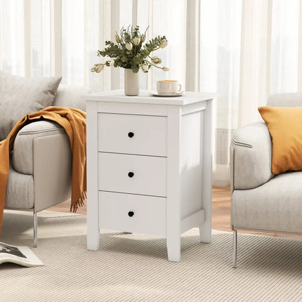 Set of 2 Nightstand End Beside Table Drawers-White Costway
