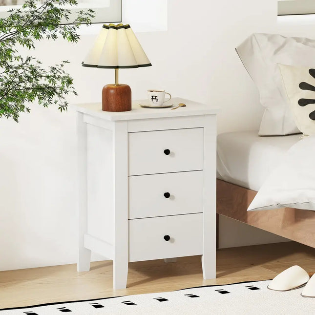 Set of 2 Nightstand End Beside Table Drawers-White Costway
