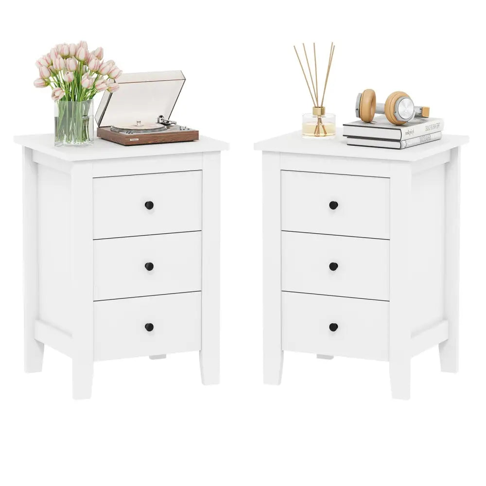Set of 2 Nightstand End Beside Table Drawers-White Costway