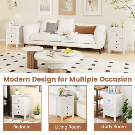 Set of 2 Nightstand End Beside Table Drawers-White Costway