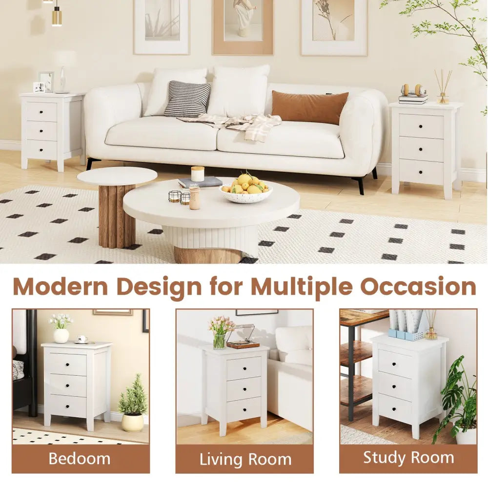 Set of 2 Nightstand End Beside Table Drawers-White Costway
