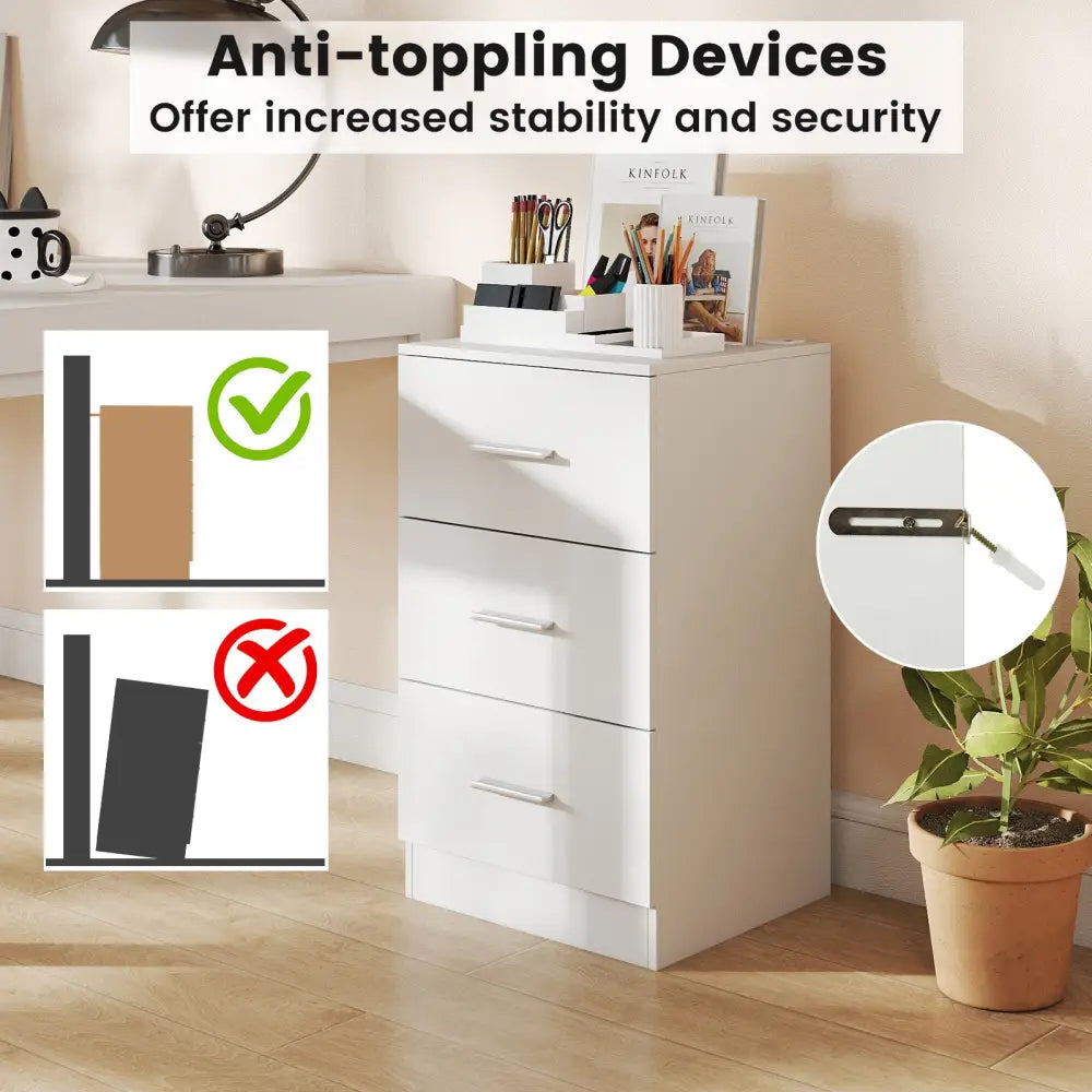 Set of 2 Nightstand with Charging Station End Table with 3 Storage Drawers Bedside Table for Bedroom-White - White