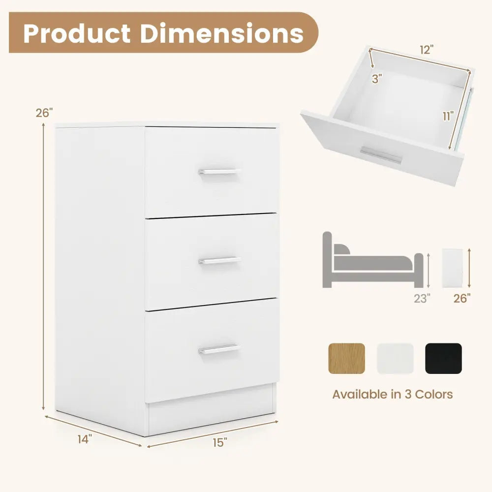 Set of 2 Nightstand with Charging Station End Table with 3 Storage Drawers Bedside Table for Bedroom-White - White