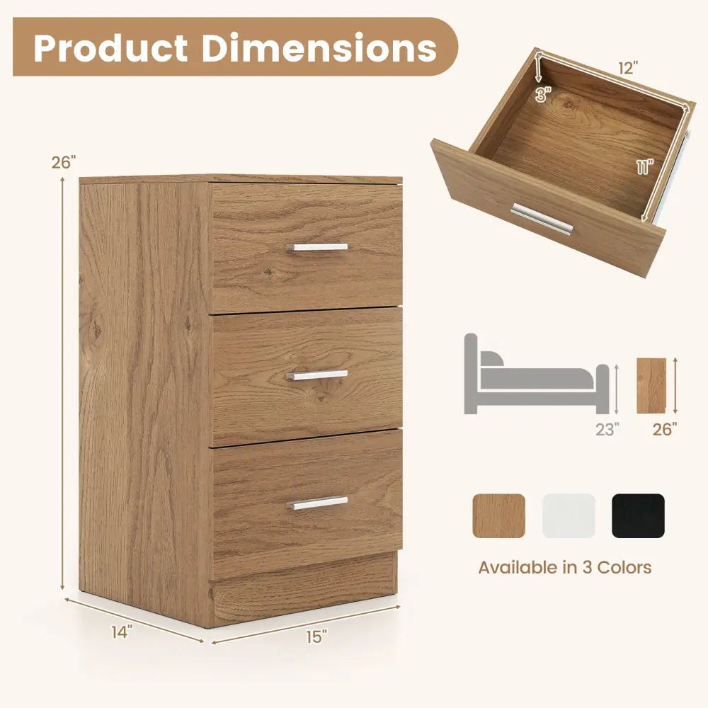 Set of 2 Nightstand with Charging Station End Table with 3 Storage Drawers Bedside Table for Bedroom-Natural - Natural