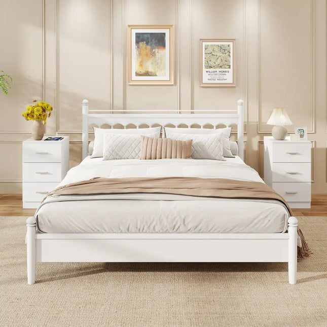 Set of 2 Nightstand with Charging Station End Table with 3 Storage Drawers Bedside Table for Bedroom-White - White