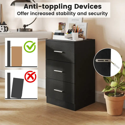 Set of 2 Nightstand with Charging Station End Table with 3 Storage Drawers Bedside Table for Bedroom-Black - Black