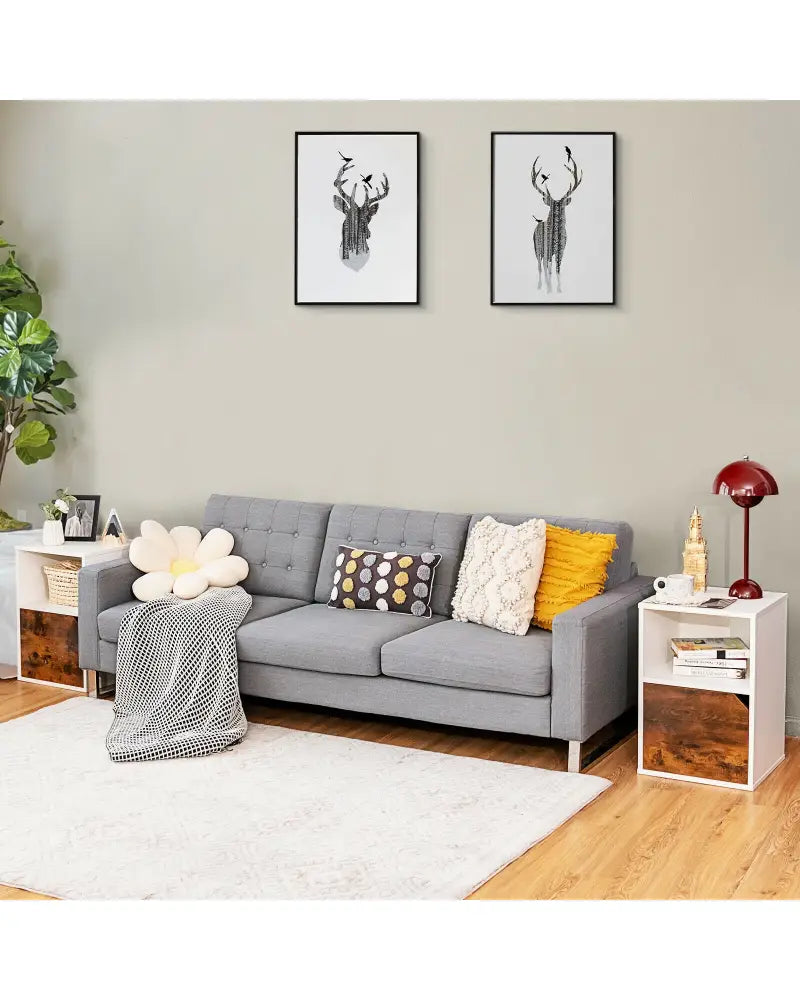 Set of 2 Nightstands Side End Table for Living Room-White - White - Nightstands