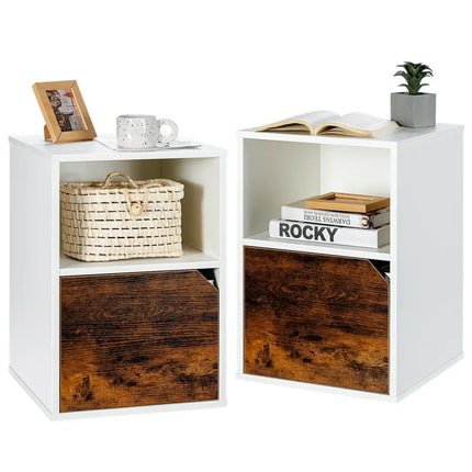 Set of 2 Nightstands Side End Table for Living Room-White - White - Nightstands
