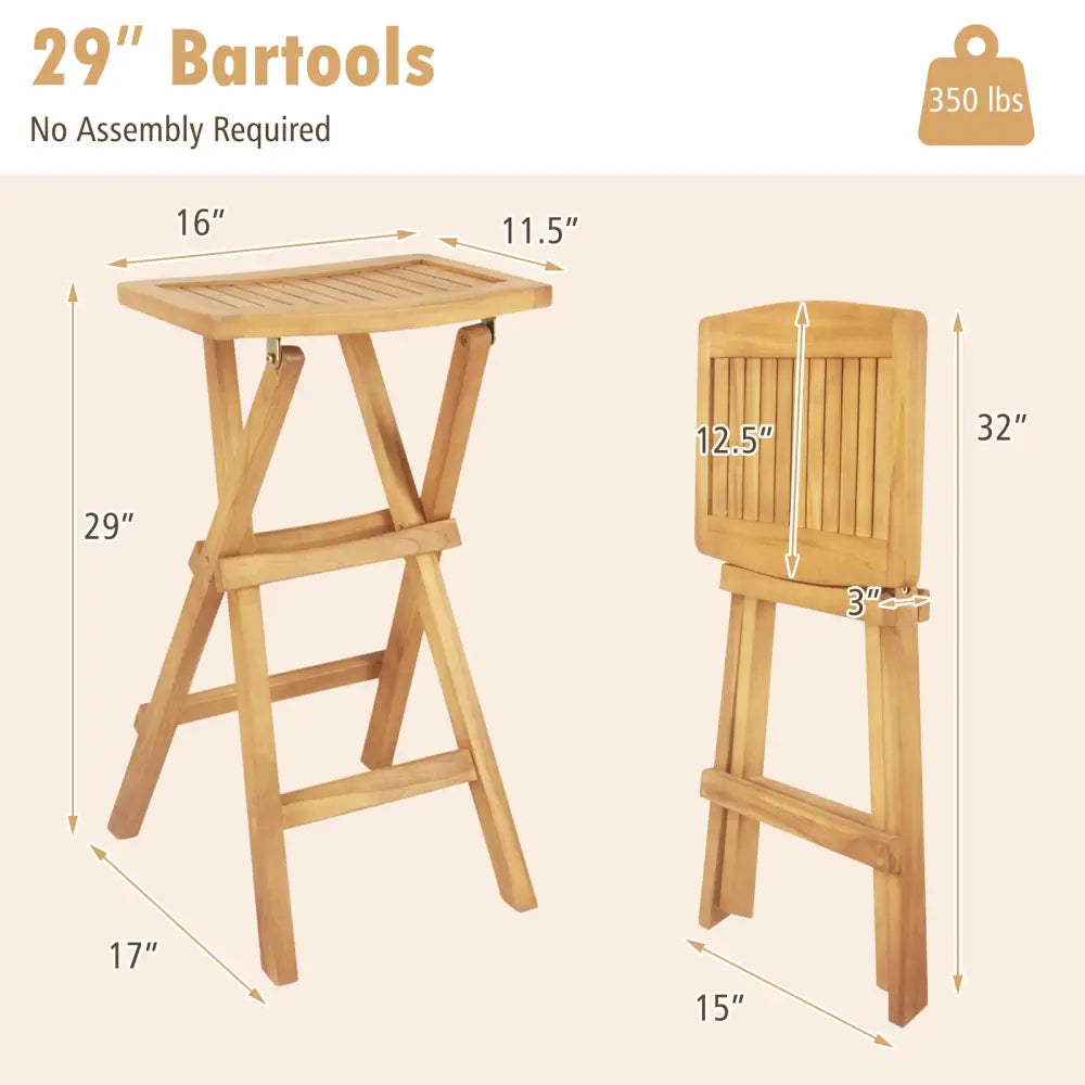 Set of 2 No Assembly Outdoor Bar Stools with Countered Seat - Natural - Patio Bar Furniture