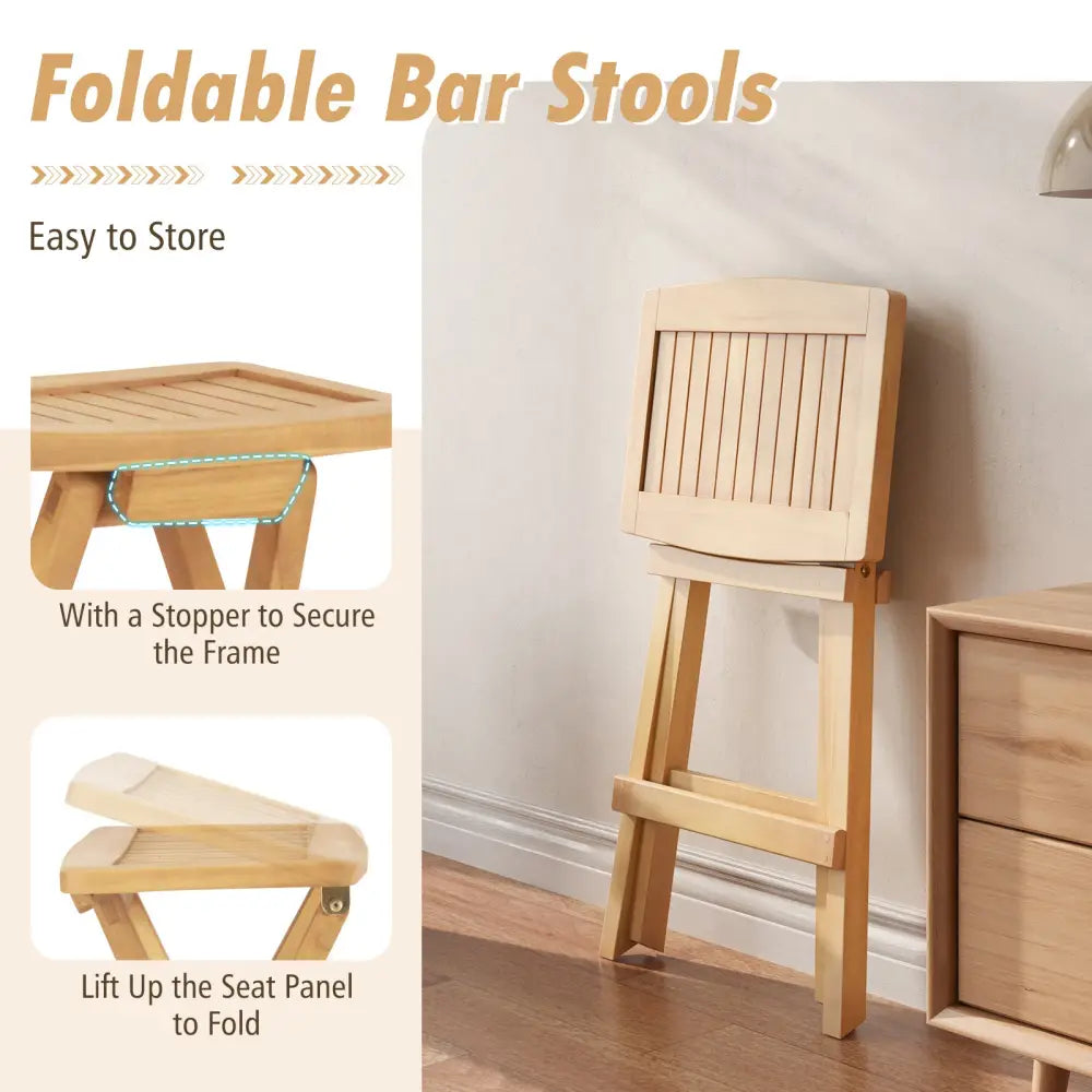 Set of 2 No Assembly Outdoor Bar Stools with Countered Seat - Natural - Patio Bar Furniture