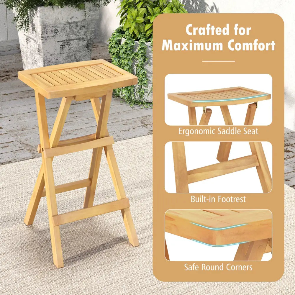 Set of 2 No Assembly Outdoor Bar Stools with Countered Seat - Natural - Patio Bar Furniture