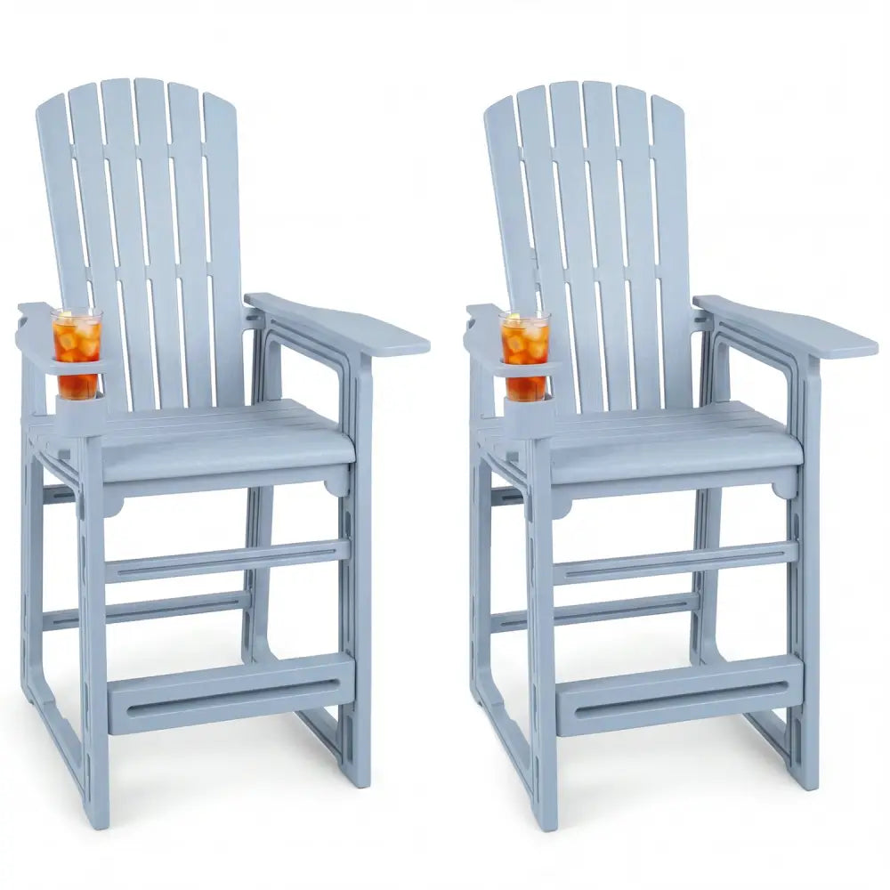 Set of 2 Outdoor 29 Inch Height Bar Stool with Backrest and Armrests-Gray - Gray - Patio Bar Furniture