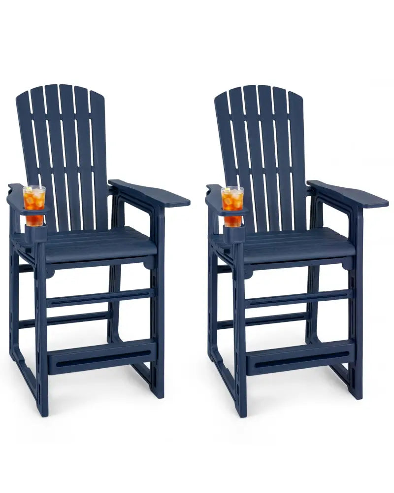 Set of 2 Outdoor 29 Inch Height Bar Stool with Backrest and Armrests-Blue - Blue - Patio Bar Furniture
