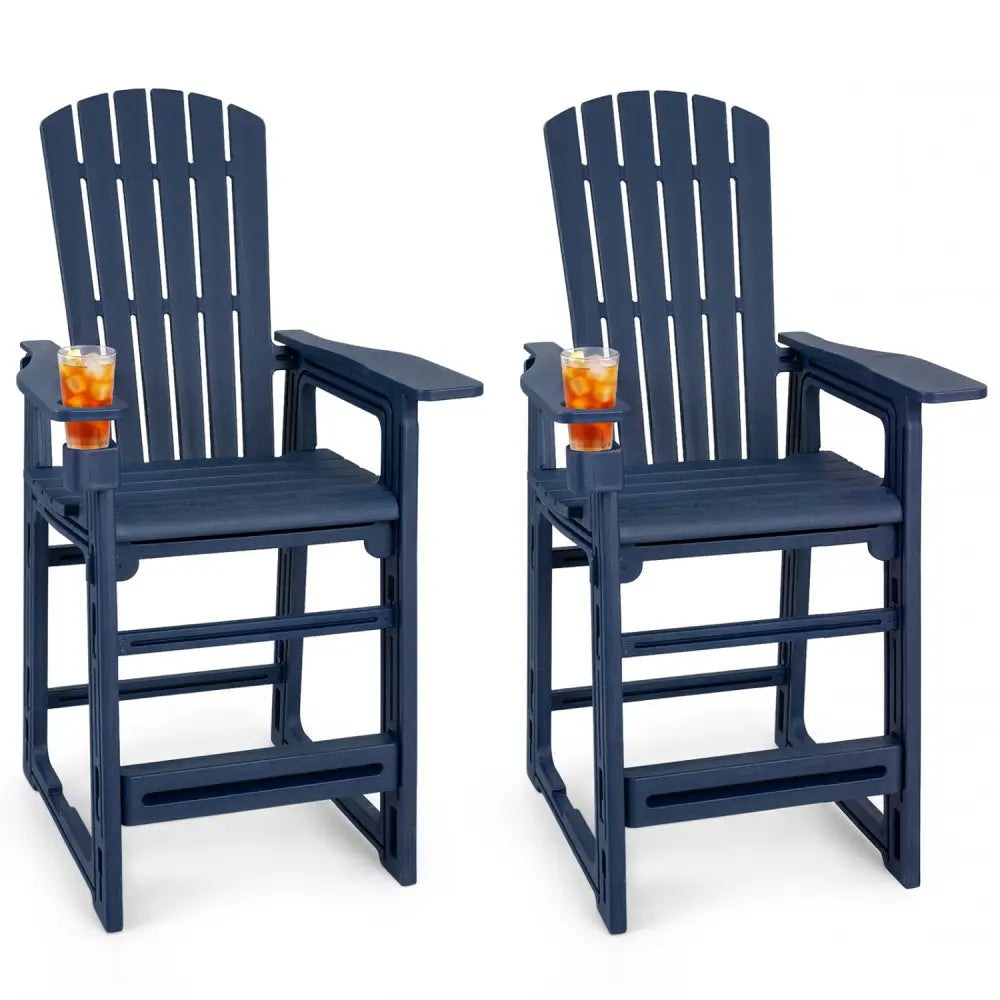 Set of 2 Outdoor 29 Inch Height Bar Stool with Backrest and Armrests-Blue - Blue - Patio Bar Furniture