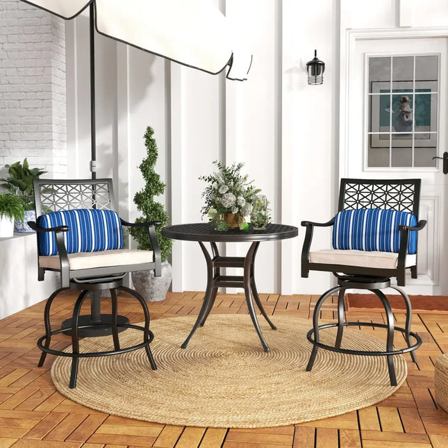Set of 2 Outdoor Bar Height Chair with Soft Cushions - Black - Patio Bar Furniture