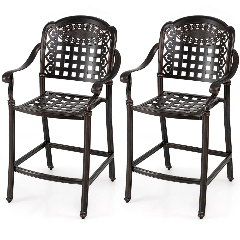 Set of 2 Outdoor Bar Stool 25.5 Inch Counter Height Cast Aluminum Bar Chairs-Copper - Copper - Patio Bar Furniture