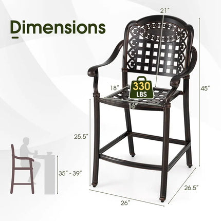 Set of 2 Outdoor Bar Stool 25.5 Inch Counter Height Cast Aluminum Bar Chairs-Copper - Copper - Patio Bar Furniture