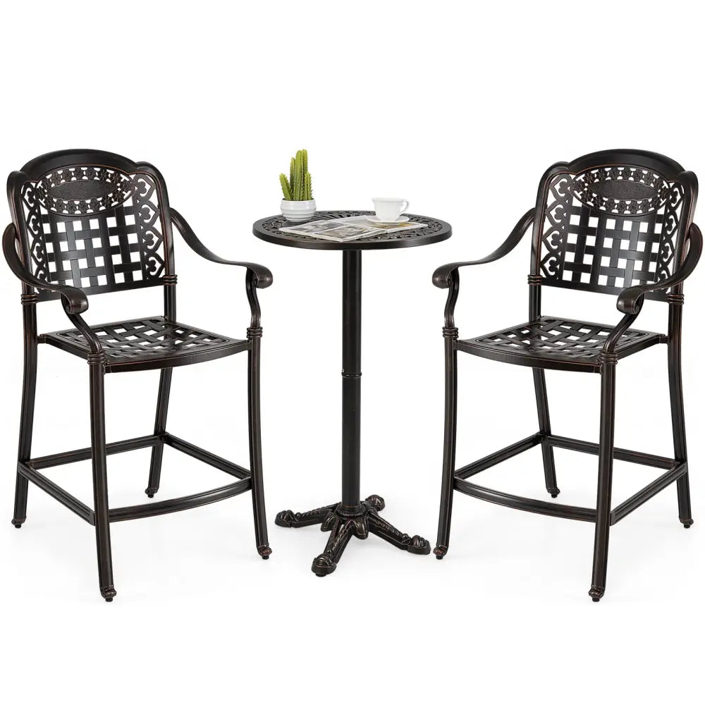 Set of 2 Outdoor Bar Stool 25.5 Inch Counter Height Cast Aluminum Bar Chairs-Copper - Copper - Patio Bar Furniture