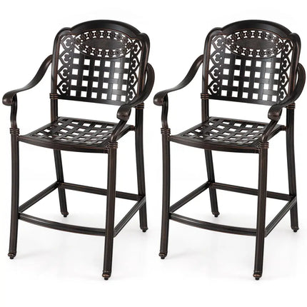 Set of 2 Outdoor Bar Stool 25.5 Inch Counter Height Cast Aluminum Bar Chairs-Copper - Copper - Patio Bar Furniture