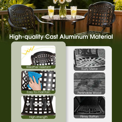 Set of 2 Outdoor Bar Stool 25.5 Inch Counter Height Cast Aluminum Bar Chairs-Copper - Copper - Patio Bar Furniture