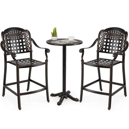 Set of 2 Outdoor Bar Stool 25.5 Inch Counter Height Cast Aluminum Bar Chairs-Copper - Copper - Patio Bar Furniture