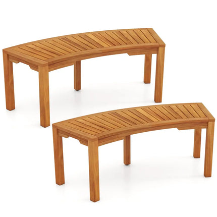 Set of 2 Outdoor Bench Acacia Wood Curved Garden Bench 2-Person - Natural - Outdoor Benches