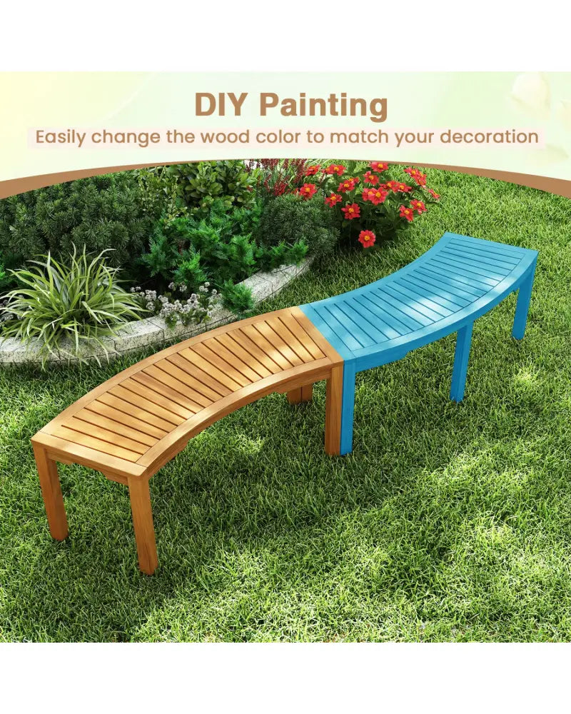 Set of 2 Outdoor Bench Acacia Wood Curved Garden Bench 2-Person - Natural - Outdoor Benches