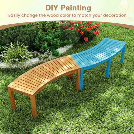 Set of 2 Outdoor Bench Acacia Wood Curved Garden Bench 2-Person - Natural - Outdoor Benches