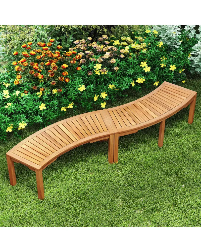 Set of 2 Outdoor Bench Acacia Wood Curved Garden Bench 2-Person - Natural - Outdoor Benches