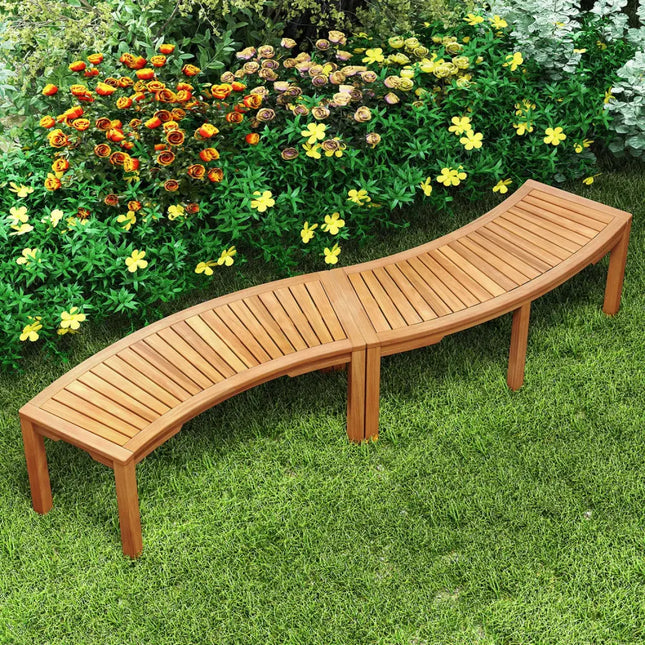 Set of 2 Outdoor Bench Acacia Wood Curved Garden Bench 2-Person - Natural - Outdoor Benches