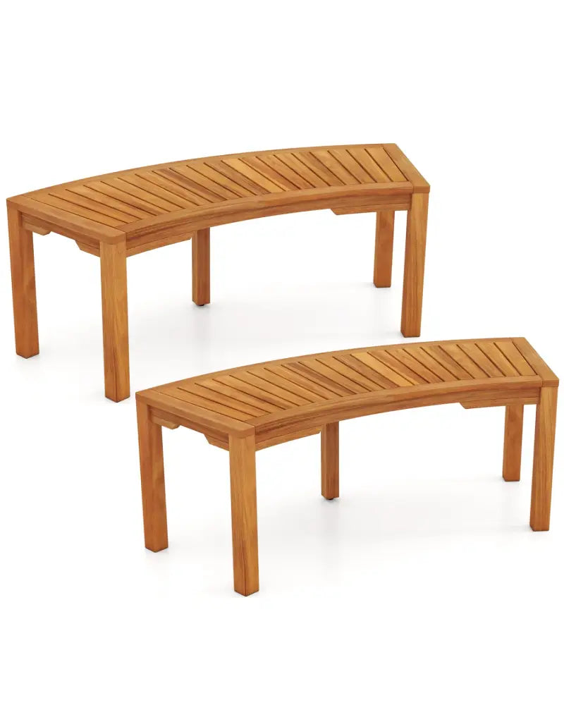 Set of 2 Outdoor Bench Acacia Wood Curved Garden Bench 2-Person - Natural - Outdoor Benches