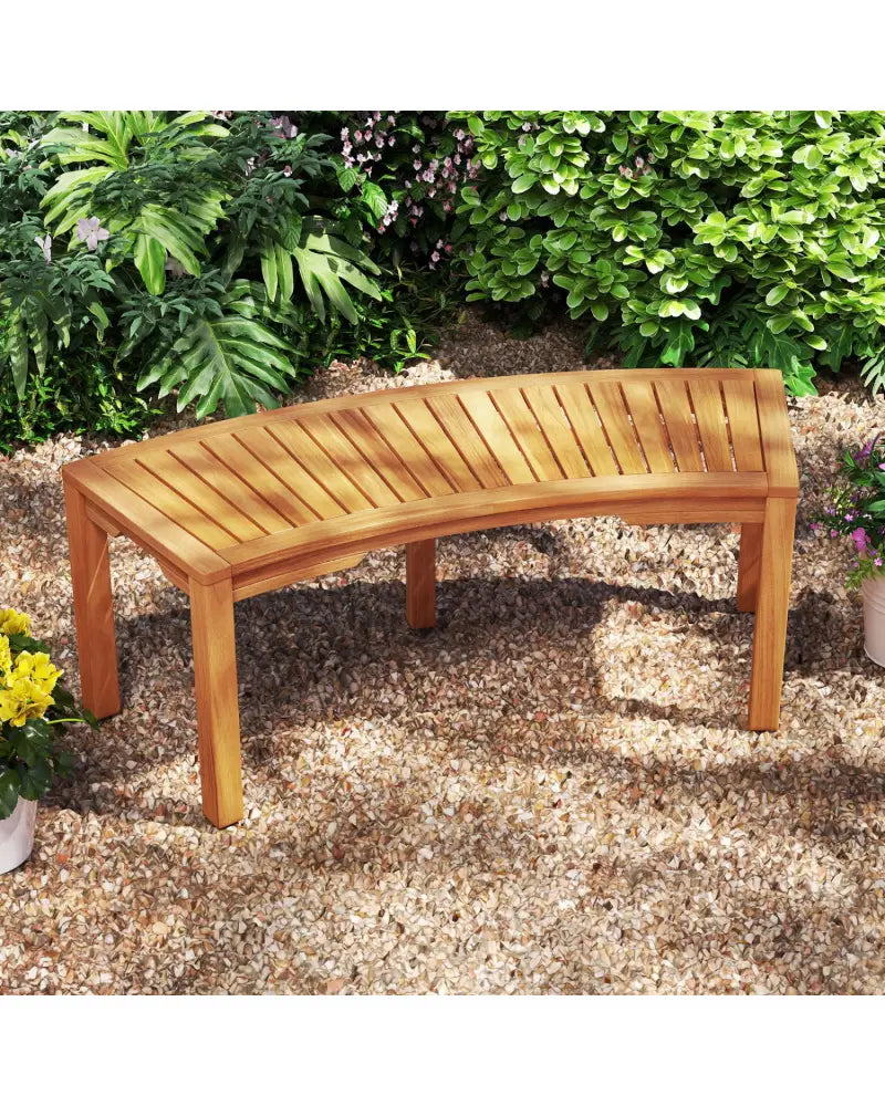 Set of 2 Outdoor Bench Acacia Wood Curved Garden Bench 2-Person - Natural - Outdoor Benches